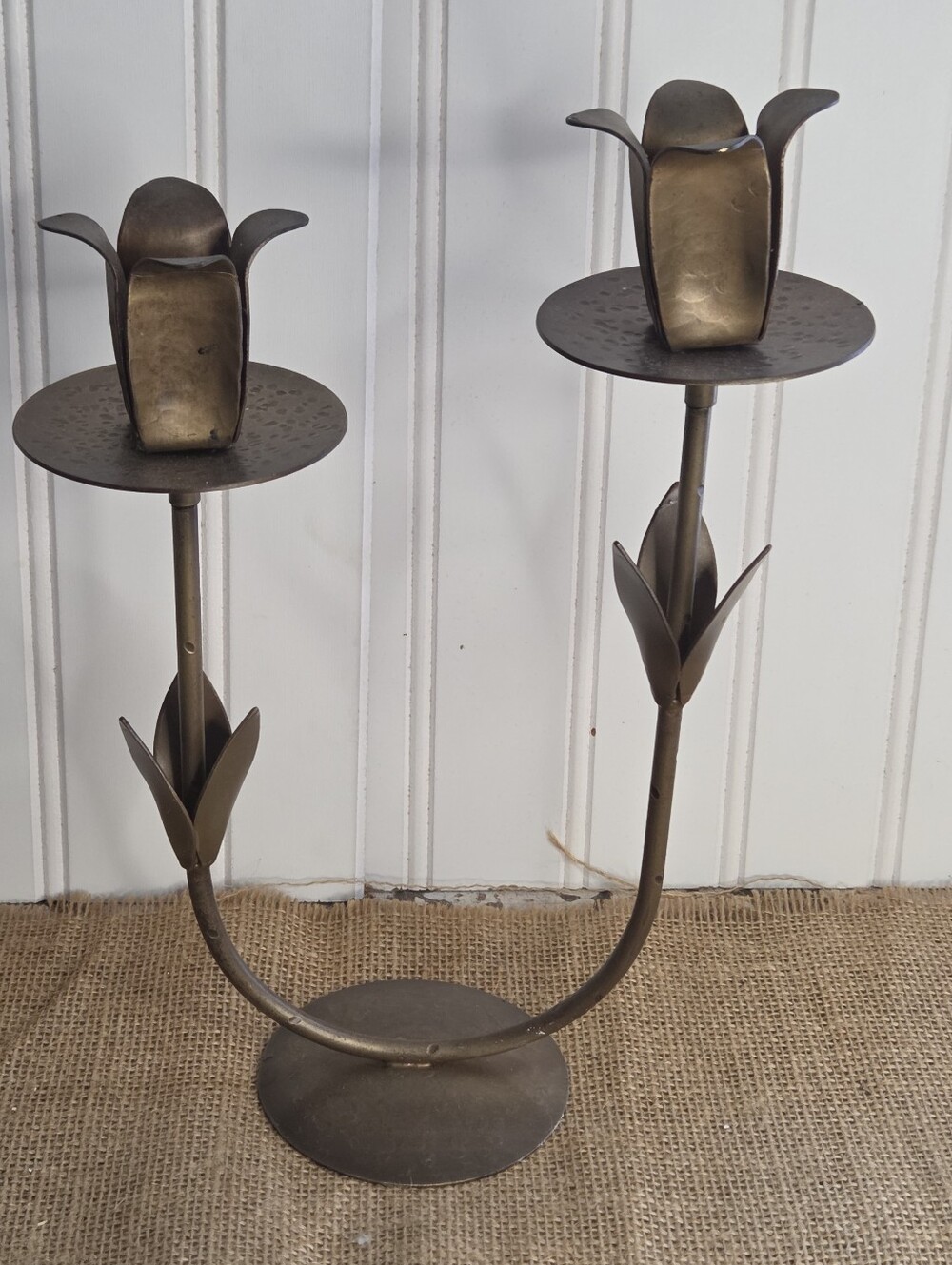 Magnolia Forged Tulip Taper Holder featuring two candle cups